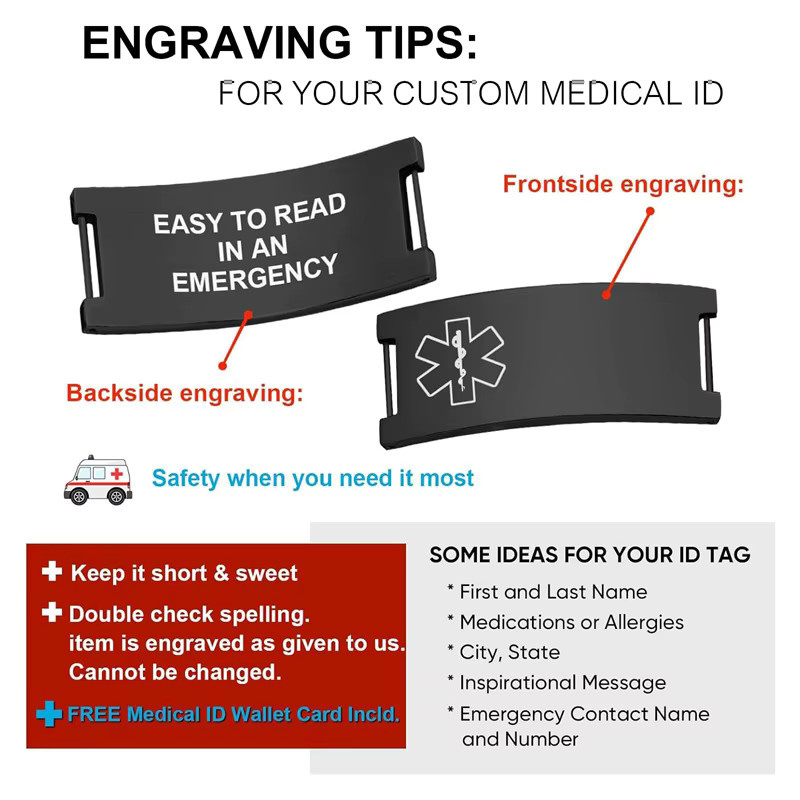 Medic Info medizinisches Alarm-Armband, Edelstahl, Schwarz, Herren - Bild 4