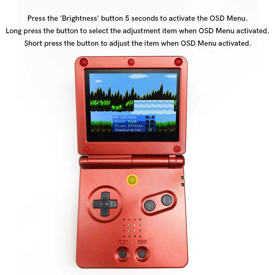 HISPEEDIDO Vorlaminiertes IPS V5 Bildschirm-Kit mit hoher Helligkeit und Hintergrundbeleuchtung für Gameboy Advance SP in Rot - Bild 1