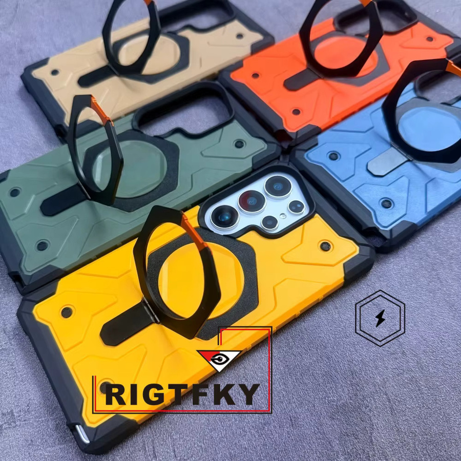 Stoßfeste Shock Armor Handyhülle für Samsung Galaxy S26 Plus S25 S24 S23 Ultra mit magnetischem Metallständer in Orange - Bild 6