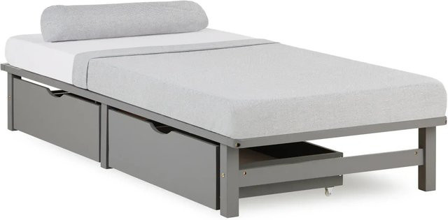 Homestyle4u Palettenbett aus Kiefer Massivholz mit Lattenrost und Bettkästen in Grau, B/T/H: 90 x 200 cm - Bild 1