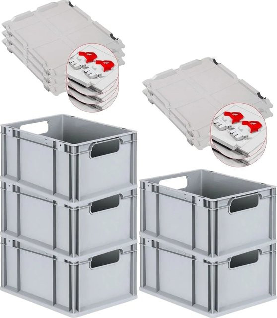 PROREGAL Spar Set 5x Eurobox Nextgen Economy mit Scharnierdeckel und roten Schiebeschnappverschlüssen, Grau/Rot, H x B x T: 22 x 30 x 40 cm, 20 Liter - Bild 1