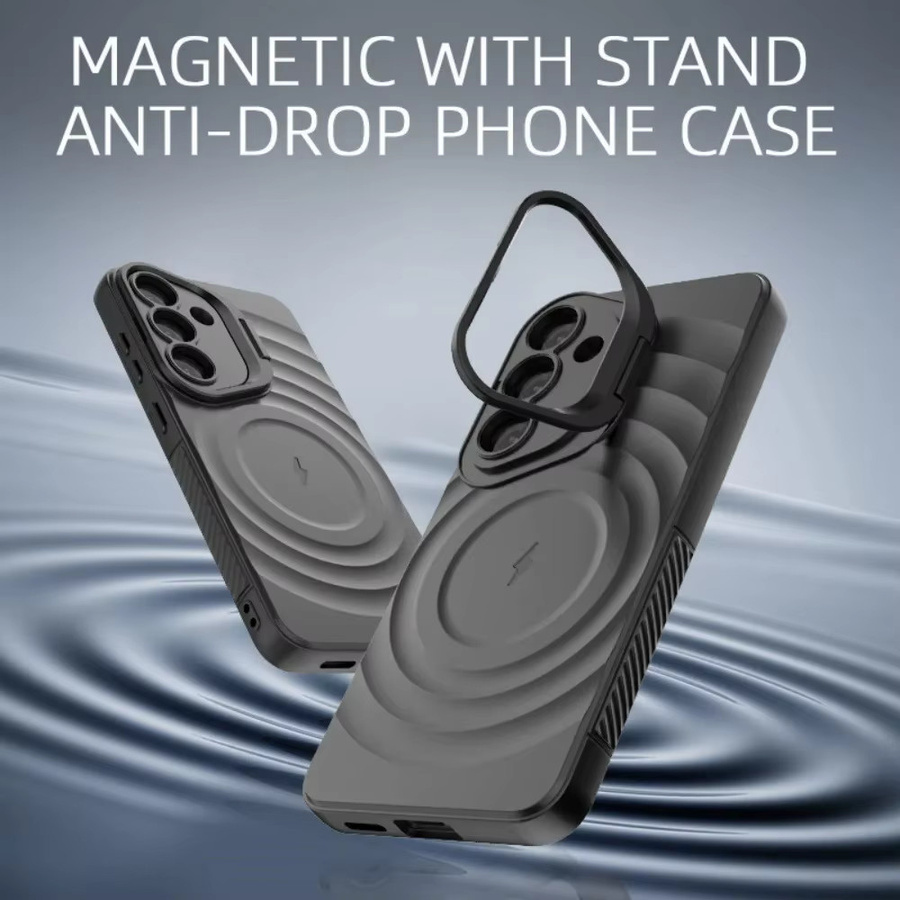 Wasserwellen Magnetgehäuse für Samsung Galaxy S25 Ultra und S25 Plus mit faltbarem Objektivhalter und MagSafe Unterstützung in Schwarz oder Weiß - Bild 5