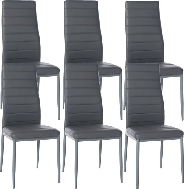 6er Set Esszimmerstühle CLP Mayfair in Grau mit Samt- oder Kunstlederbezug und Metallgestell - Bild 1
