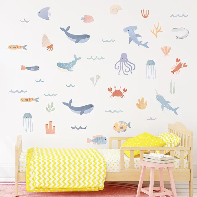 BRUP Wandaufkleber mit Cartoon Meeresbewohnern für Kinderzimmer und Babyzimmer, mehrfarbig - Bild 1