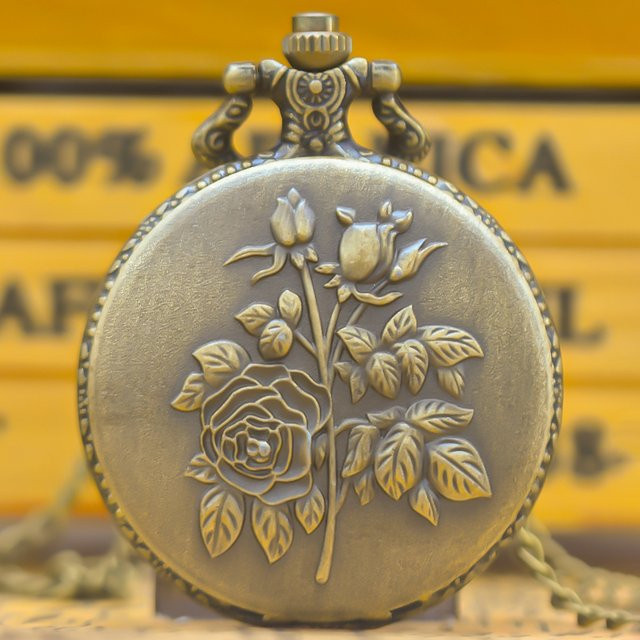 Wecin Taschenuhr Quarz, Bronze, Clamshell Blume, Damen - Bild 1