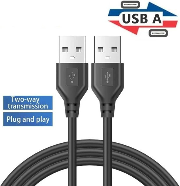 USB Typ A zu Typ A Dual-Stecker USB 2.0 Verlängerungskabel in Schwarz - Bild 1