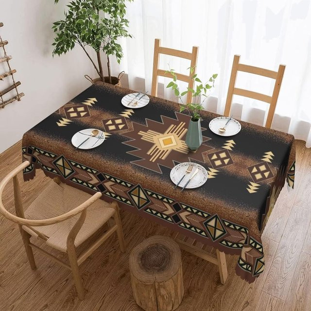 JMG Household Supplies Rechteckige Tischdecke im Native American Vintage Stil mit Aztekischem Muster, Mehrfarbig, B/T: 140 x 180 cm - Bild 1