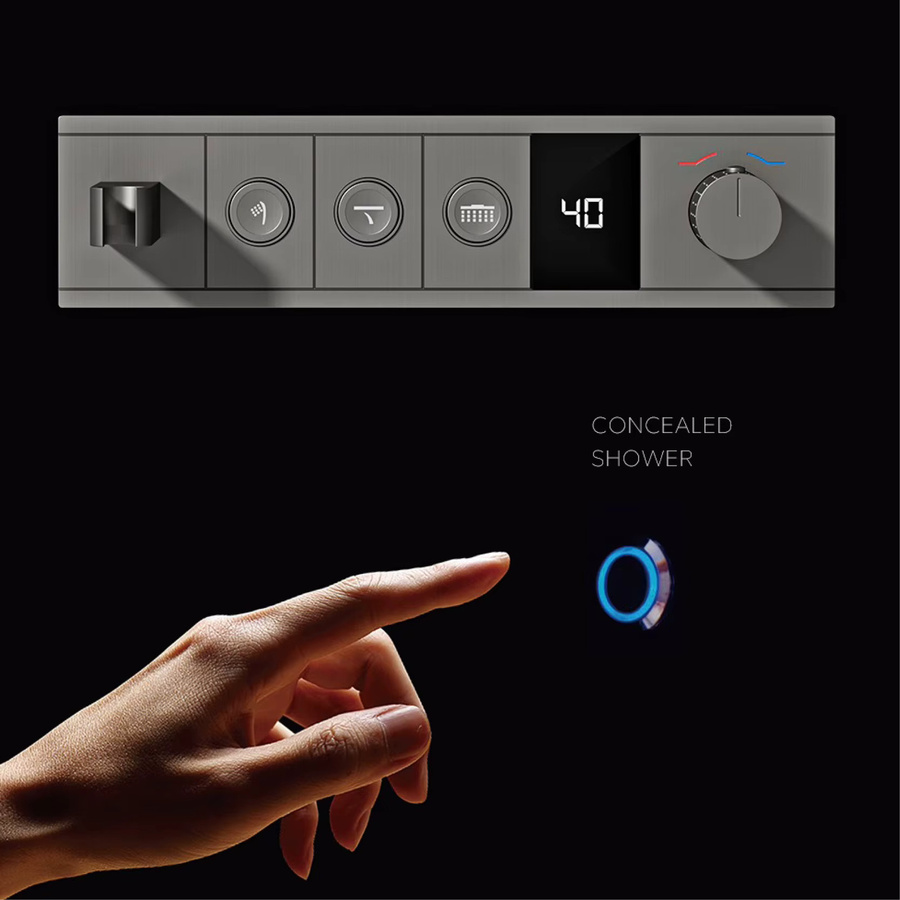 Aitana Duschsystem aus Messing in Gunmetal-Optik mit LED-Digitalanzeige, Regenduschkopf und 3 Funktionen zur Wandmontage - Bild 2
