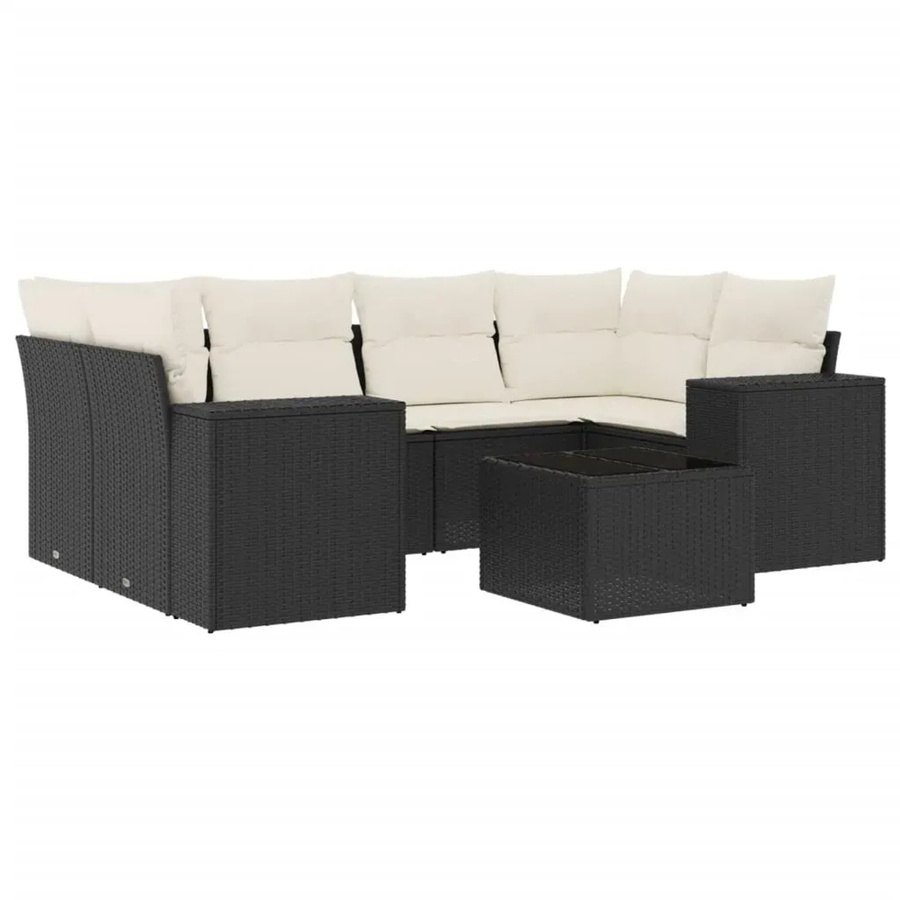 vidaXL 7-teilige Garten-Sofagarnitur aus Poly-Rattan mit Kissen in Schwarz-Creme - Bild 2