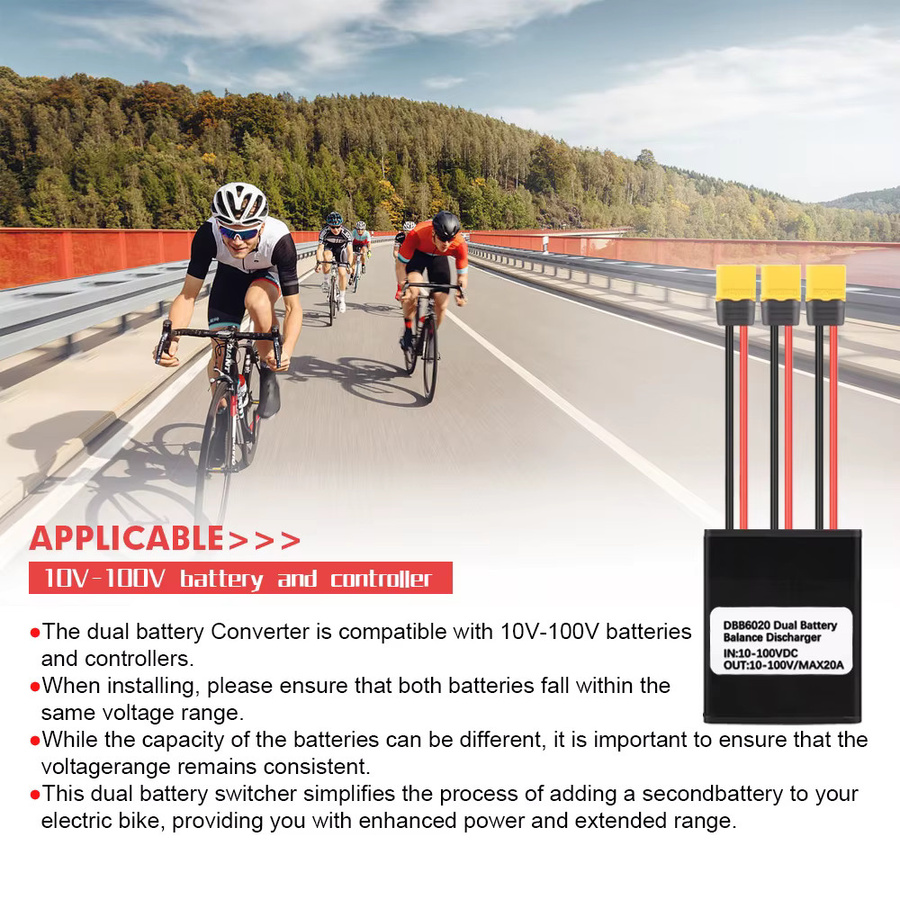 LITTLE TT Ebike Dual Batterie Entladungskonverter Anschluss Adapter Switcher Modul Schwarz 10V-100V 20A/30/40A - Bild 3