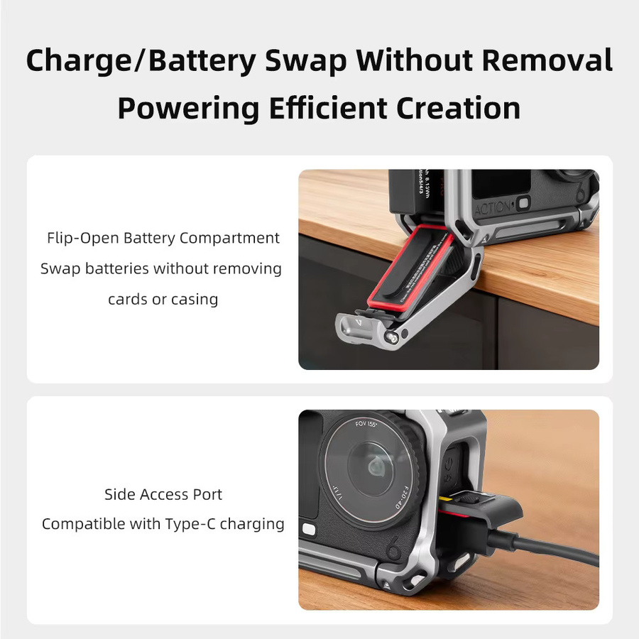 XFJI Metall-Käfig aus Aluminiumlegierung für DJI Osmo Action 6 in Silber als Erweiterbare Halterung und Rundumschutz-Rahmen - Bild 3