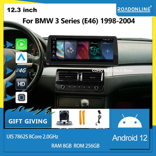 Roadonline Android 12 Multimedia Player für BMW 3er E46 1998-2004, Octa Core, 8 GB RAM + 128 GB Speicher, Stereo Receiver Radio, Schwarz - Bild 1