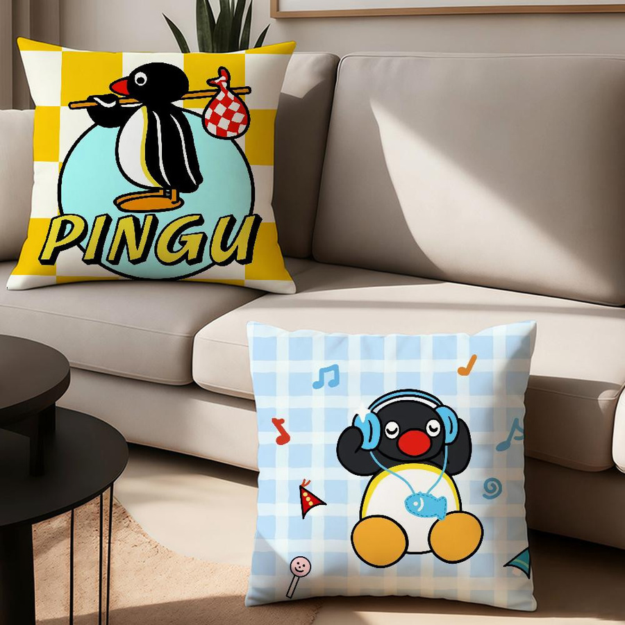 Niedliche Anime P-Pingu Cartoon Kissenhülle aus Peach Skin für Schlafzimmer, Wohnzimmer und Auto, B/H: 18 x 18 cm - Bild 1