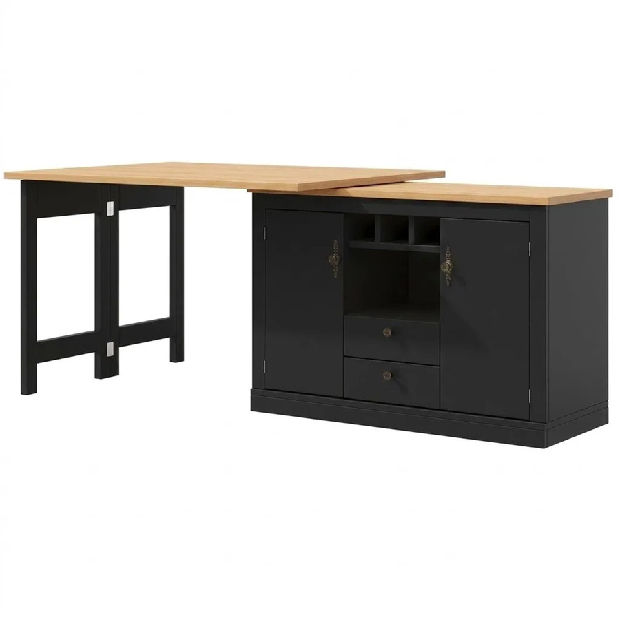 Merax Ausziehbarer Bartisch mit 360 Grad Drehfunktion und Stauraum in Schwarz, B/T/H: 120 x 60 x 76 cm bis 180 x 60 x 76 cm - Bild 2