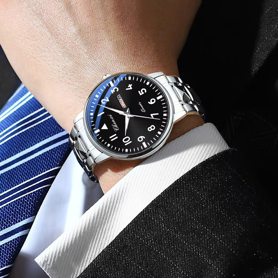 CHENXI Armbanduhr Edelstahl, Silber, Analoguhr, Herren, Datum, Wochentag - Bild 2
