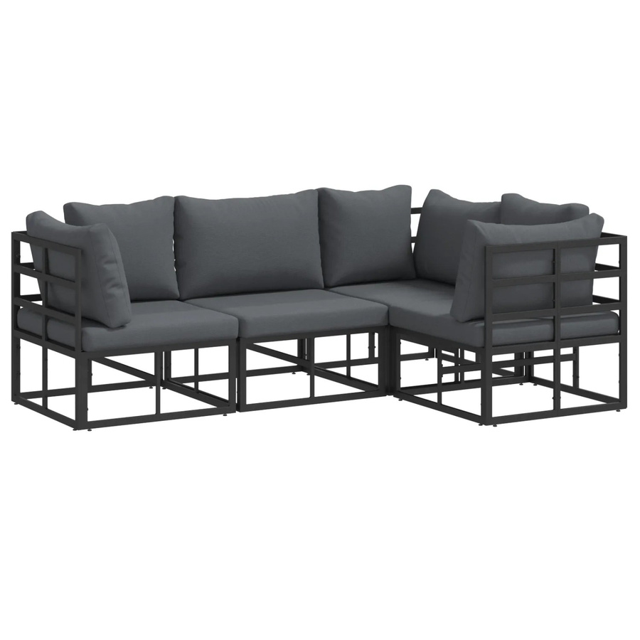 vidaXL Garten-Sofa-Set 4-tlg. in L-Form mit Kissen und Couchtisch aus Aluminium in Schwarz - Bild 2