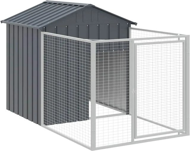 vidaXL Hundehütte mit Auslauf aus verzinktem Stahl in Anthrazit, B/T/H: 201 x 117 x 123 cm - Bild 1