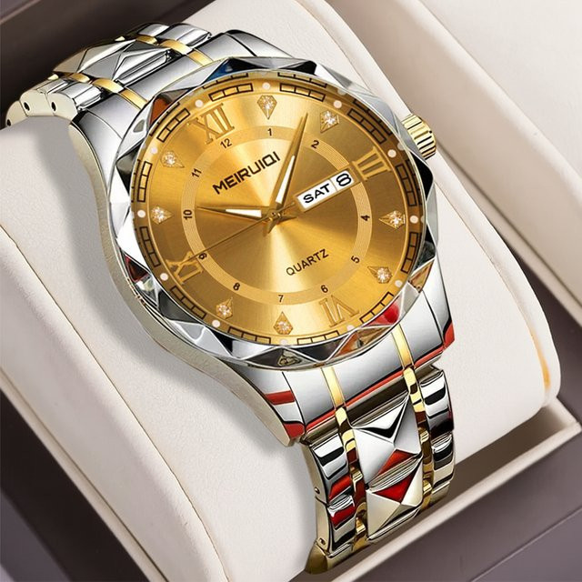 MEIRUIQI Armbanduhr Quarz, Edelstahl, Bicolor, Gold, Silber, Herren - Bild 1