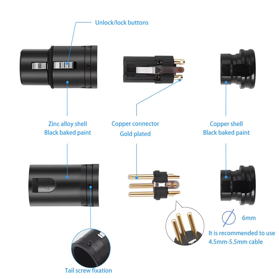 XLR-Mikrofon-Lötadapter in Schwarz mit 90-Grad-Winkel aus Zinklegierung für Mikrofonmischer (Männlich zu Weiblich) - Bild 3