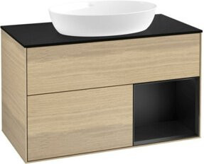 V&B Finion Waschtischunterschrank mit Wandbeleuchtung in Beige und Eiche Lackiert, Breite: 100 cm, Höhe: 50,1 cm, Tiefe: 50,1 cm - Bild 1
