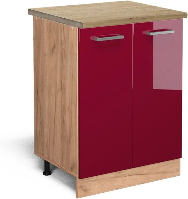 Vicco Küchenunterschrank R-Line in Bordeaux Hochglanz und Goldkraft Eiche, B: 60 cm, H: 81,6 cm, T: 60 cm - Bild 1