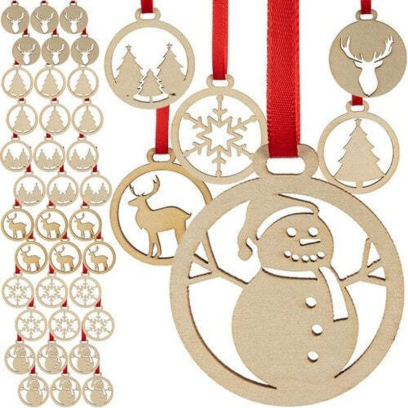 Ruhhy Holzkugeln in Beige für Weihnachtsdekoration, 36 Stück, rund und hängend im skandinavischen Stil - Bild 1