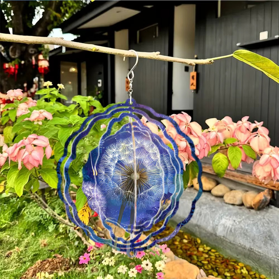 Rotierendes Windspiel aus Metall mit Löwenzahn und Sternenhimmel in Blau für Outdoor und Indoor - Bild 4