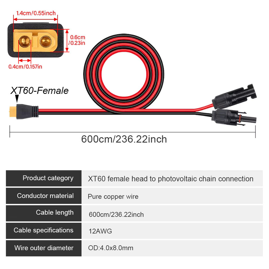 HulitTop XT60 Verlängerungskabel 12AWG mit 6m Länge und 8 Kabelklemmen für Auto, Motorrad und Solarpanel - Bild 3