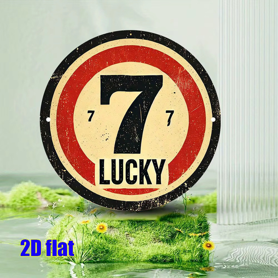 Potdemiel Vintage-Metallwandkunst Lucky Number Seven Rundes Aluminiumschild Rot Schwarz Durchmesser: 20 cm - Bild 3