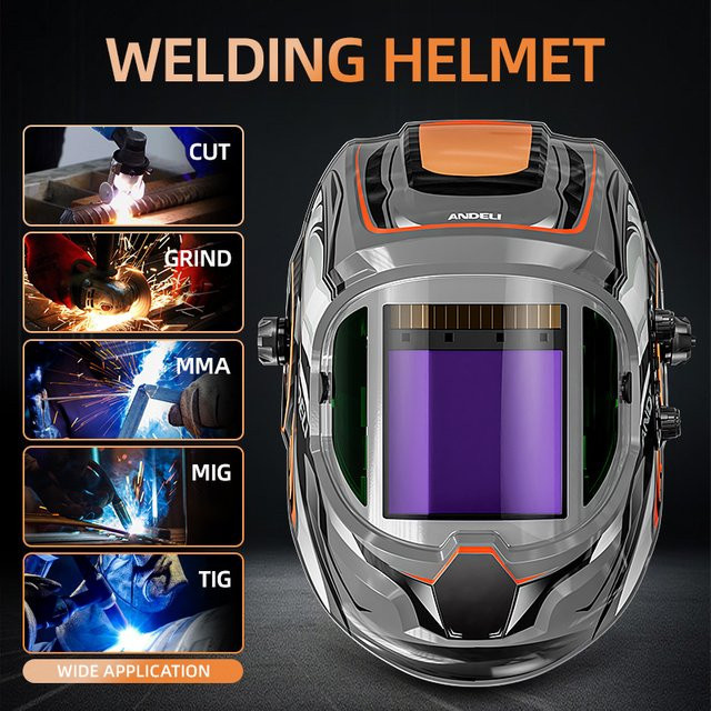 ANDELI Schweißhelm mit automatischer Verdunkelung und Seitenansicht, solarbetriebene Schweißmaske mit 4 Lichtbogensensoren und großer Sichtfläche - Bild 1