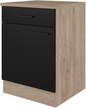 Küchenunterschrank Flex-Well Capri in Schwarz Matt mit Endgrain Oak Optik, B/H/T: 60 x 85 x 60 cm - Bild 1