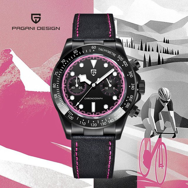 PAGANI DESIGN Chronograph, Quarz, Schwarz-Rosa, Leder, Herren - Bild 1