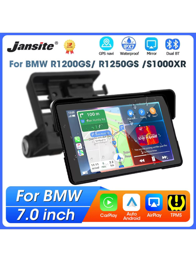 Drahtlose CarPlay und Android Auto GPS Navigation für BMW Motorräder wie R1200GS ADV, R1250GS ADV und S1000XR in Schwarz mit Dual Bluetooth - Bild 6