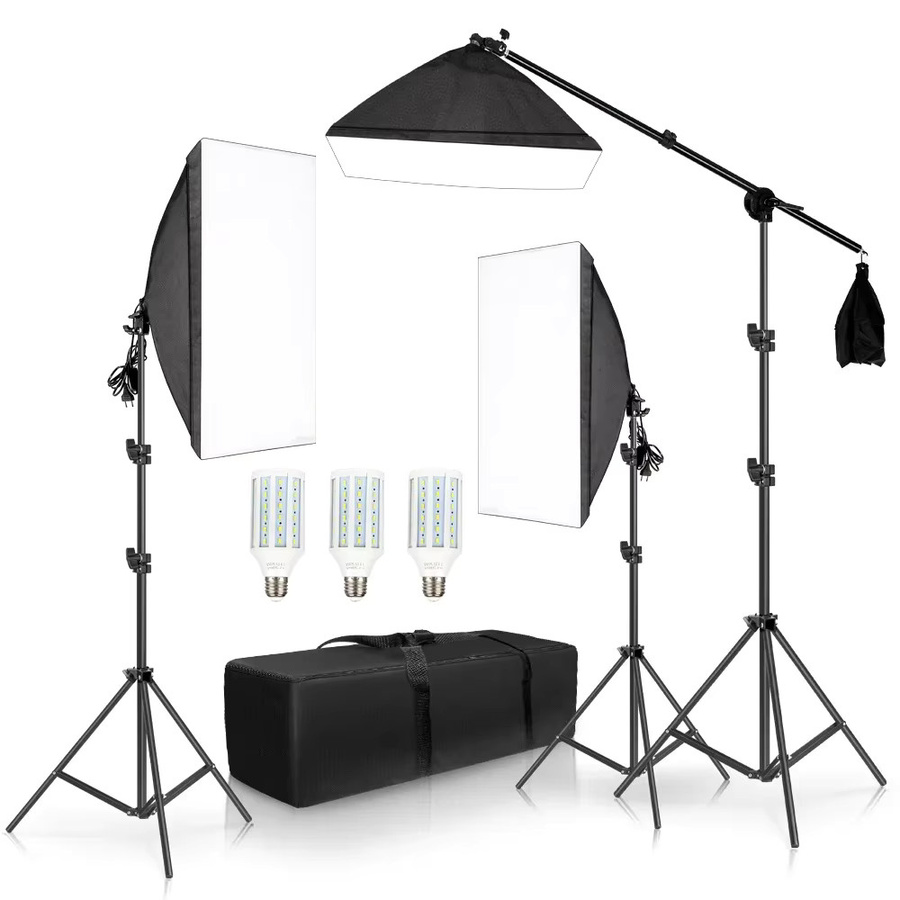 SH Fotografie-Softbox-Beleuchtungsset mit E27-Sockel in Schwarz, professionelles Dauerlichtsystem für dein Fotostudio, B/H: 50 x 70 cm - Bild 2