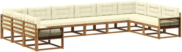 vidaXL Outdoor-Sofagarnitur in U-Form aus massivem Akazienholz mit Polstern und Kissen in Natur und Creme - Bild 1