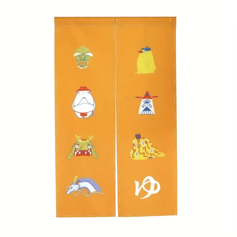 VIKAMA Japanischer Halbtürvorhang in Gelb mit Natur-Motiv und orientalischem Design - Bild 2