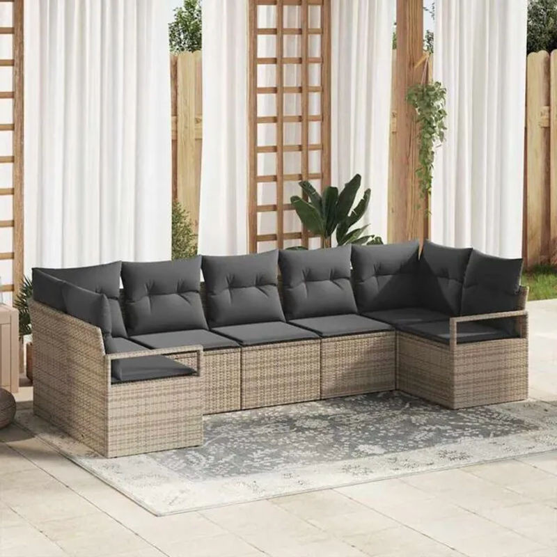 vidaxl Polyrattan Garten-Sofa-Set mit Kissen und Speicherfunktion in Grau, modernes 7-teiliges Loungemöbel-Set aus Rattan und Stahl - Bild 1