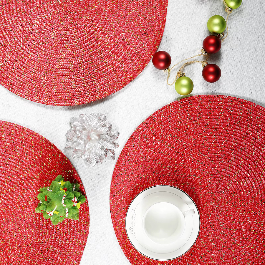 6er Set Runde Weihnachtliche Tischsets von Tabletex in Rot, Rutschfest und Hitzebeständig, Durchmesser: 38 cm - Bild 3