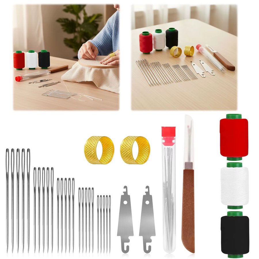 APWIKOGER 34-teiliges Nähnadel-Set aus Edelstahl in Multicolour mit Fingerhut und Faden für Stickerei und Kreuzstich - Bild 2