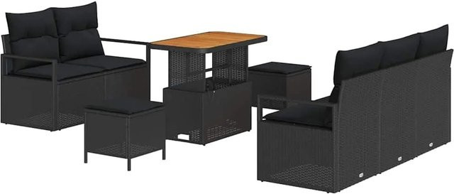 vidaXL Garten-Sofa-Set 8-tlg. aus Poly-Rattan in Schwarz mit Kissen und Metallgestell - Bild 1