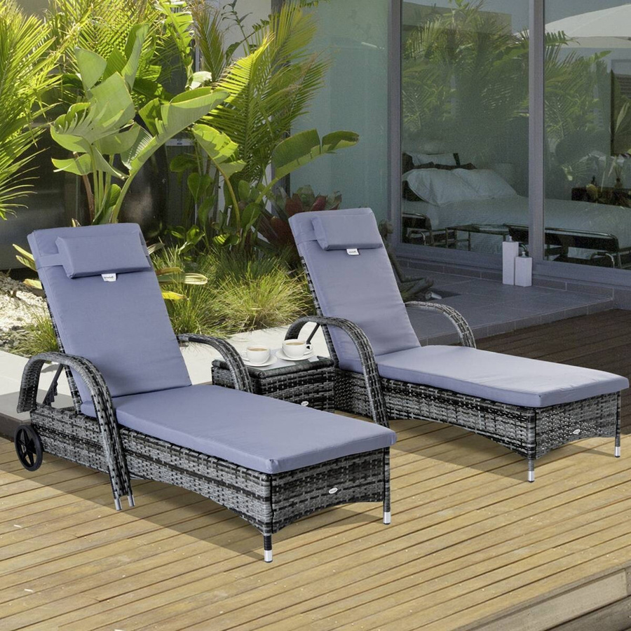 Outsunny Gartenmöbel 3er-Set aus Polyrattan mit Tisch und wetterfesten Auflagen, Grau, B/H/T: 200 x 30 x 73 cm - Bild 7