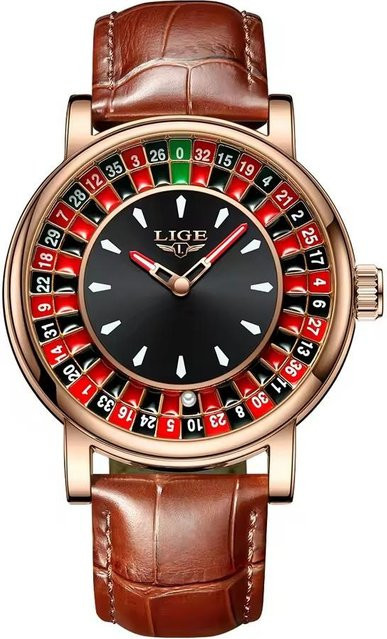 LIGE Armbanduhr Quarz, Roségold, Leder, Herren - Bild 1
