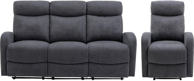 Vente-unique Couchgarnitur Evelyn in Grau bestehend aus 3-Sitzer-Sofa und Sessel mit Stoffbezug - Bild 1
