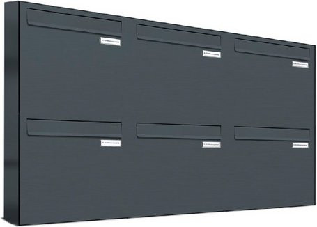 AL Briefkasten-System für 6 Parteien mit Zaundurchwurf, grau, B: 153,152 cm, H: 68,4 cm, T: 11,6 cm - Bild 1