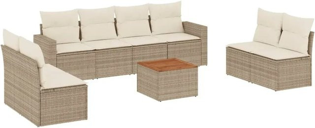 vidaXL 9-teilige Garten-Sofagarnitur aus Poly-Rattan und Akazienholz in Beige und Cremeweiß - Bild 1