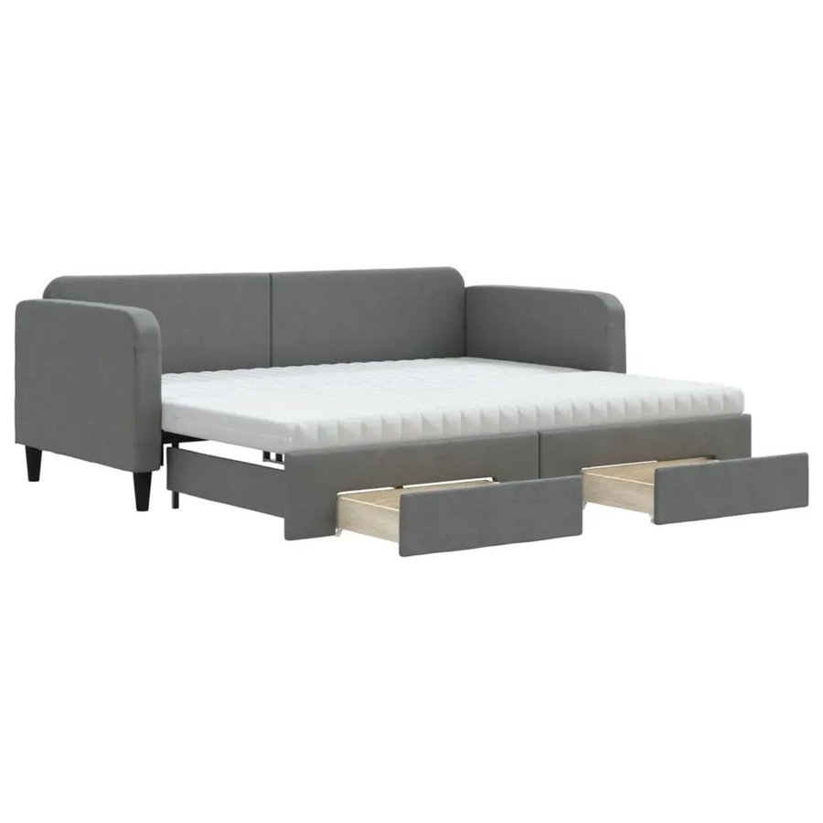 vidaXL Tagesbett ausziehbar mit Schubladen in Dunkelgrau, gepolstertes Daybed mit Schaumstoff und Stoffbezug, B/T/H: 90 x 200 x 75 cm - Bild 2