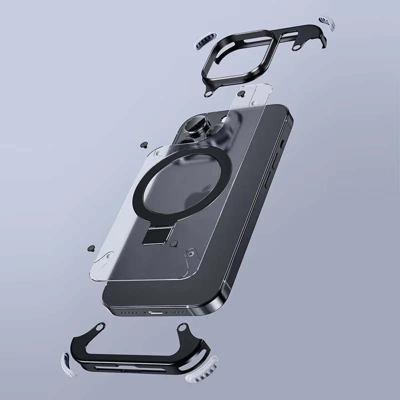 Dolob Magnetische Handyhülle aus Aluminiumlegierung für iPhone 13, 14, 15 Pro und 15 Pro Max in Schwarz mit mattierter Rückseite und Metalllinsenschutz - Bild 2