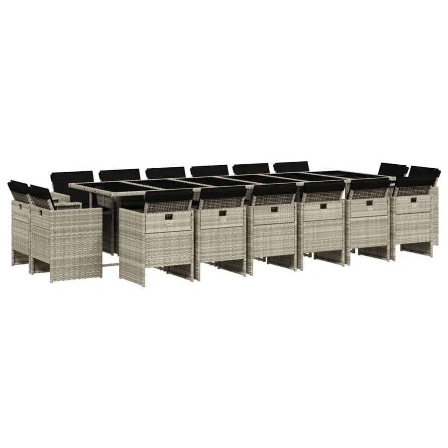 vidaXL 17-teilige Garten-Essgruppe aus Poly-Rattan mit Kissen in Anthrazit und Hartglas-Tischplatte - Bild 2