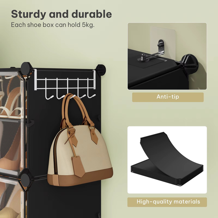 WOLTU Modularer Schuhschrank aus Kunststoff, Faltbarer Schuhwürfel-Aufbewahrungsorganizer mit Türhaken, Transparent/Weiß, B/T/H: 30 x 30 x 90 cm - Bild 3
