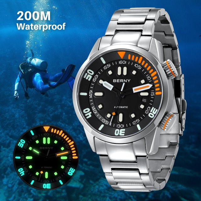 BERNY Taucherarmbanduhr, Automatik, Edelstahl, Saphirglas, 20 ATM, Herren - Bild 1